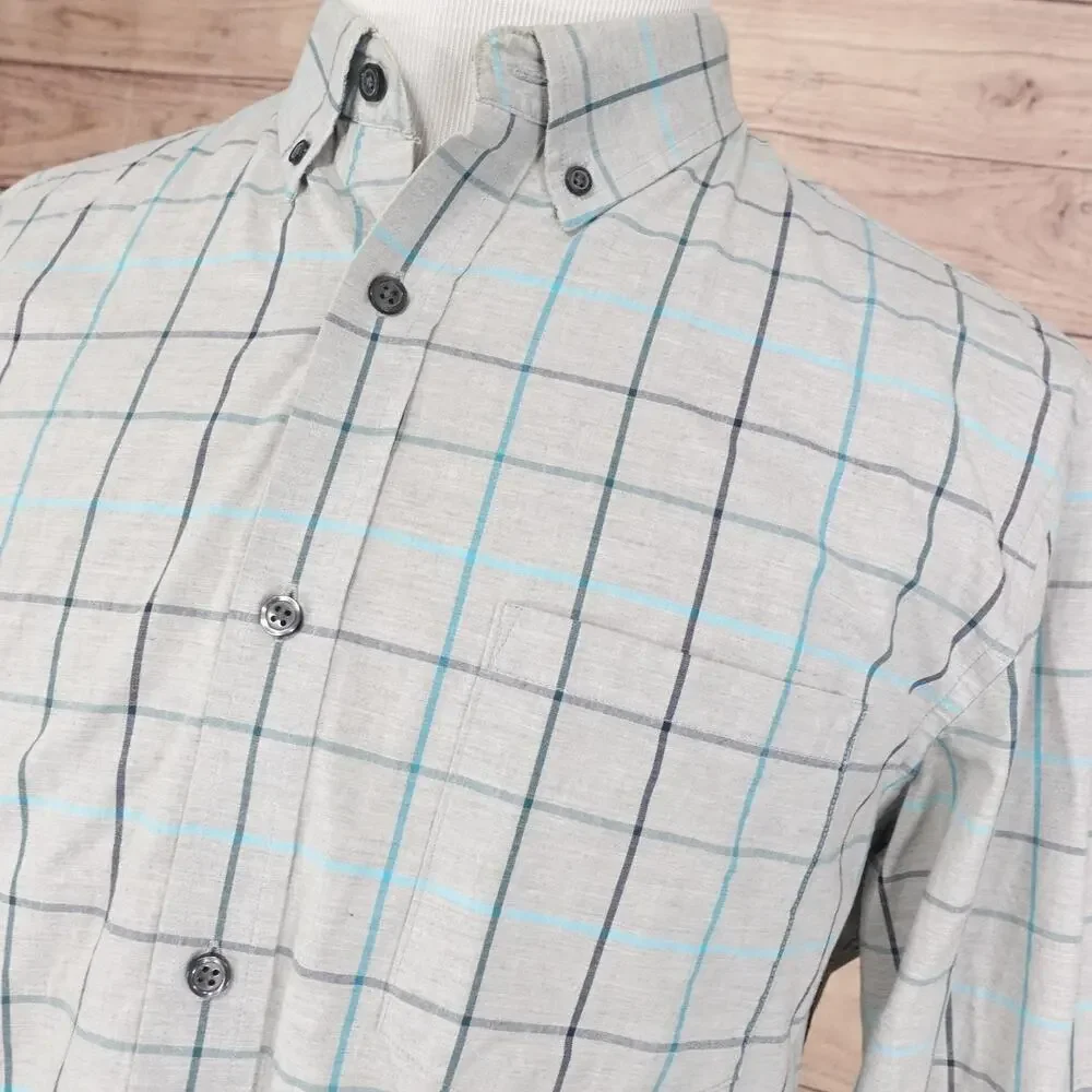 Banana Republic Shirt Mens‎ Large Gray Plaid Button Down Soft Wash Standard Fit